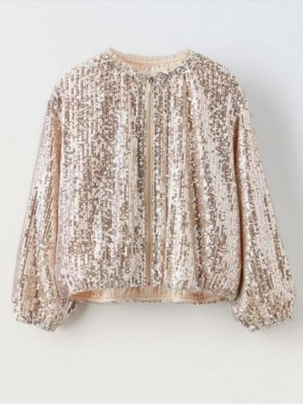 Zara Champagne Sequin Bomber Jacket
